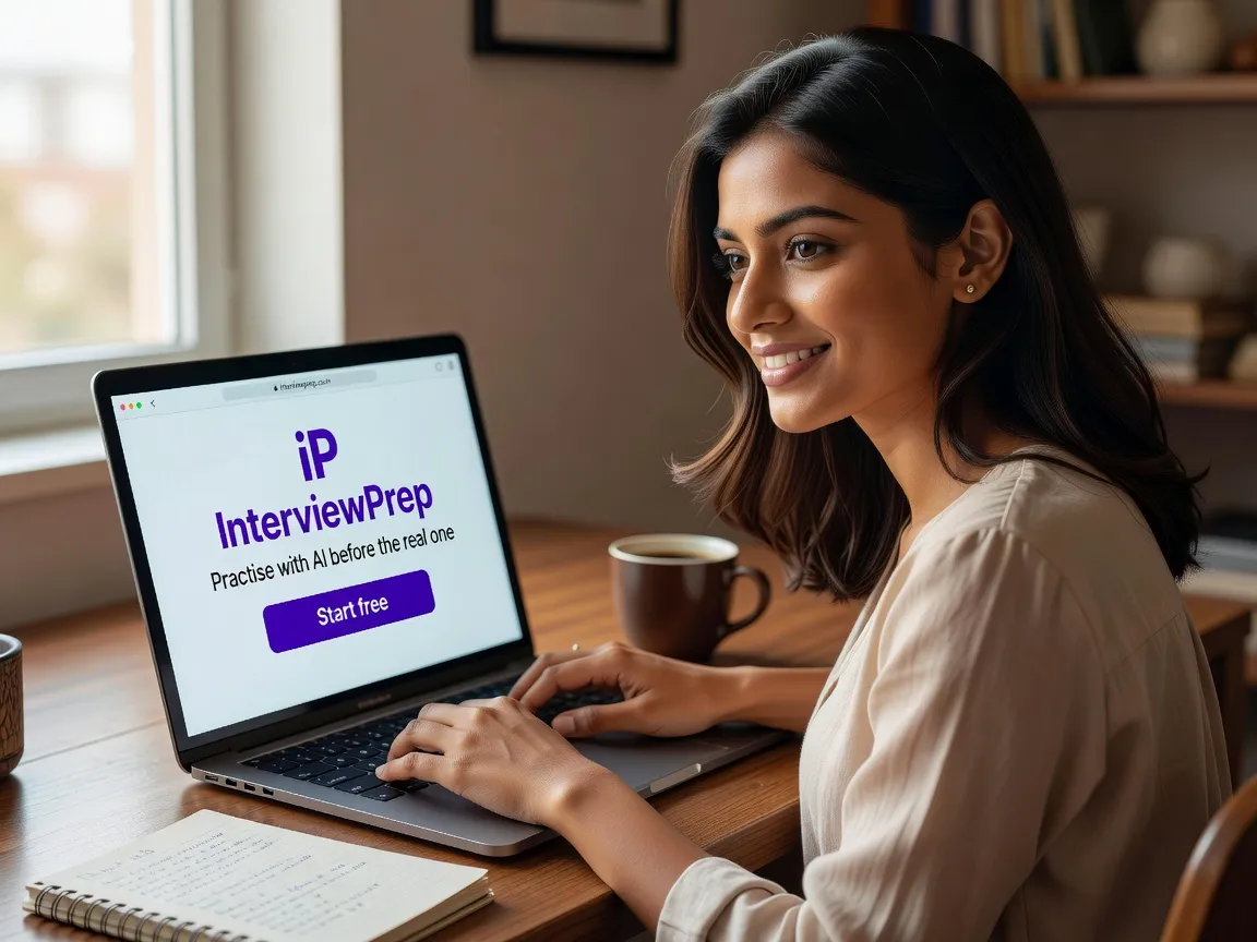Aisha opening InterviewPrep on her laptop to start practising